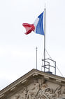 French flag outside Reims cathedral