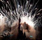 Sleeping Beauty's castle at night