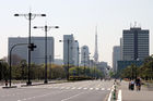 View of Imperial Palace gardens with Tokyo Tower in the background