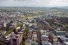 Panoramic view of central Auckland from the Skytower