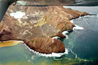 Flying over volcanic crater