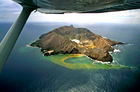 View of volcanic island from the air